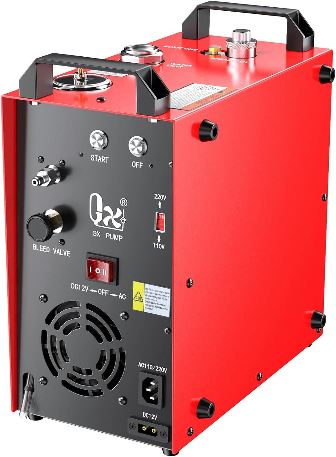 GX CS4 Compressor for PCP Airguns and SCBA Tanks GX CS4 compressor with 5800 PSI capability, ideal for PCP airguns and SCBA tanks.